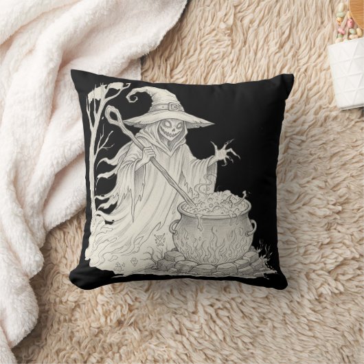 Spooky Ghost pot stirring Halloween T-Shirt クッション (ブランケット)