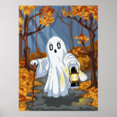 Spooky Ghost with Lantern in Autumn Forest ポスター (正面)