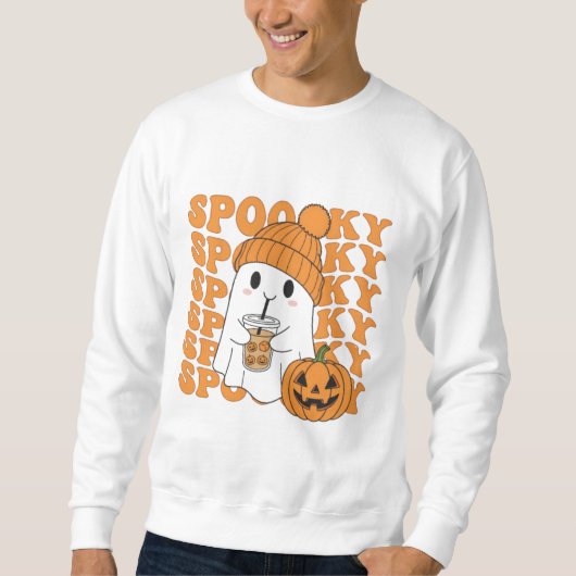  Spooky Ghost with Pumpkin Drink Halloween Tee スウェットシャツ (正面)