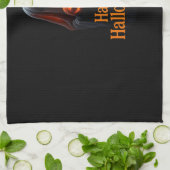 Spooky Ghost with Pumpkin – Happy Halloween キッチンタオル (折り畳み)