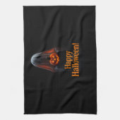 Spooky Ghost with Pumpkin – Happy Halloween キッチンタオル (縦)