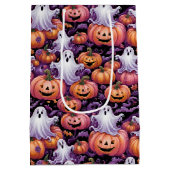 Spooky Ghosts and Pumpkins Halloween Pattern ミディアムペーパーバッグ (裏面)