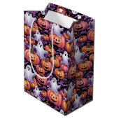 Spooky Ghosts and Pumpkins Halloween Pattern ミディアムペーパーバッグ (裏面アングル)