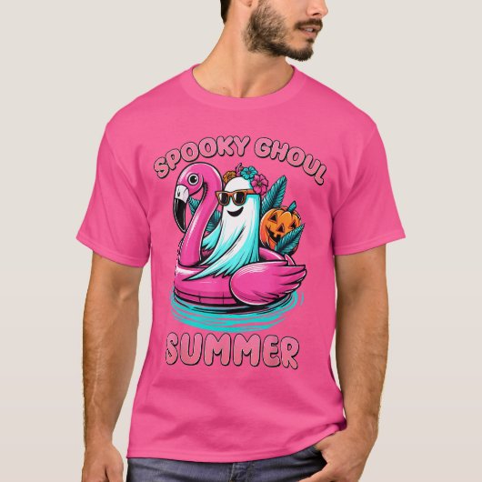 Spooky Ghoul Summer Vibes Ghost Flamingo Pool Summ Tシャツ (正面)