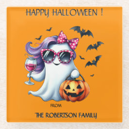 Spooky Girly Ghost Halloween  ガラスコースター
