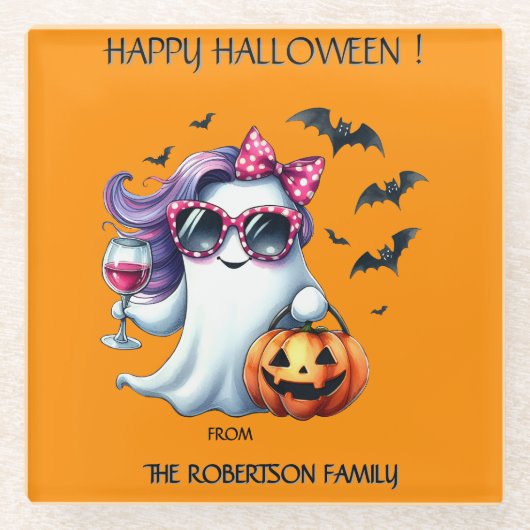 Spooky Girly Ghost Halloween  ガラスコースター (正面)