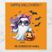 Spooky Girly Ghost Halloween  ワインラベル (シングルラベル)