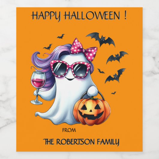 Spooky Girly Ghost Halloween  ワインラベル (シングルラベル)