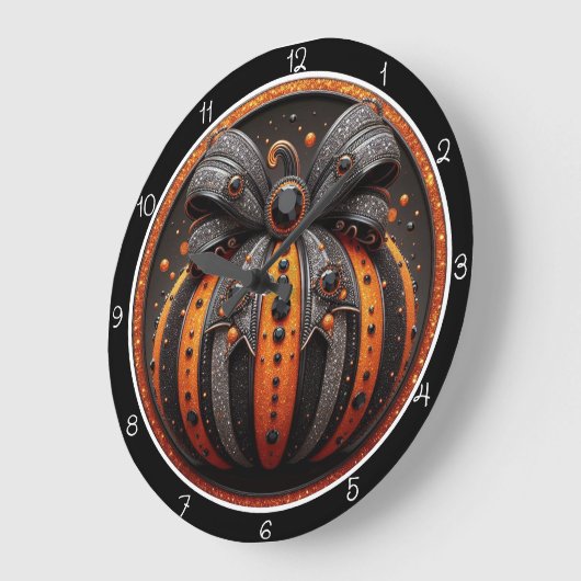 Spooky Glitter Bow Pumpkin ラージ壁時計 (傾斜)