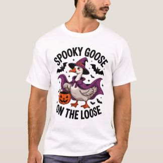 Spooky Goose on the Loose Witch Hat And Pumpkin Tシャツ