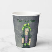 Spooky Gothic Girl Tattoos Green Hat Glowing Grey 紙コップ (裏面)