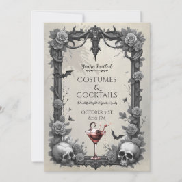 Spooky Gothic Skull Roses Costume Cocktail Party 招待状