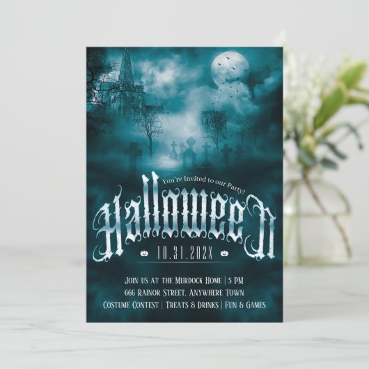 Spooky Graveyard Gothic Dark Halloween 招待状 (スタンド正面)