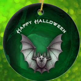Spooky Grey Bat in Flight Green Haunted Cave セラミックオーナメント