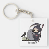 Spooky Grim Reaper Graveyard Crow Gothic Halloween キーホルダー (正面)
