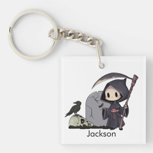 Spooky Grim Reaper Graveyard Crow Gothic Halloween キーホルダー (正面)
