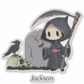 Spooky Grim Reaper Graveyard Crow Gothic Halloween シール (正面)