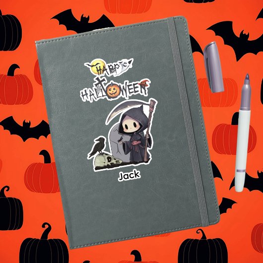 Spooky Grim Reaper Graveyard Crow Gothic Halloween シール