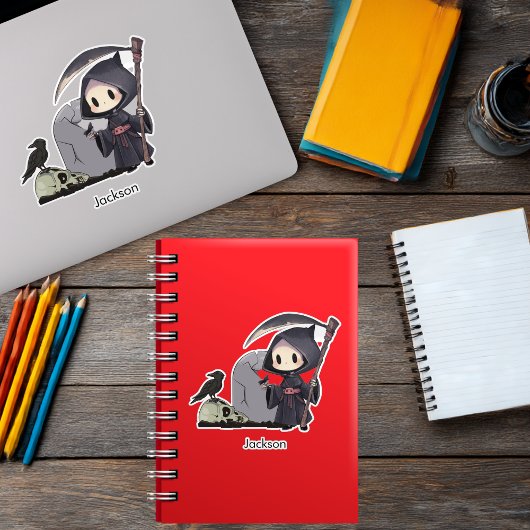 Spooky Grim Reaper Graveyard Crow Gothic Halloween シール