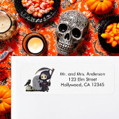 Spooky Grim Reaper Graveyard Crow Gothic Halloween ラベル