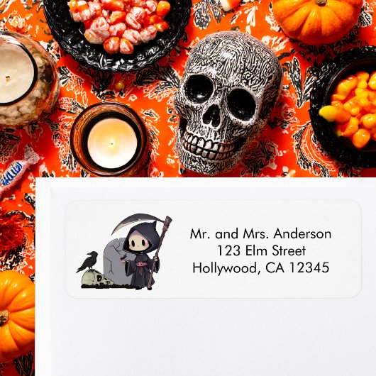 Spooky Grim Reaper Graveyard Crow Gothic Halloween ラベル