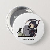 Spooky Grim Reaper Graveyard Crow Gothic Halloween 缶バッジ (正面&裏面)