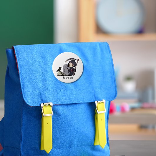 Spooky Grim Reaper Graveyard Crow Gothic Halloween 缶バッジ