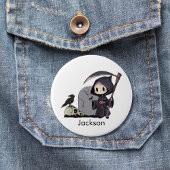 Spooky Grim Reaper Graveyard Crow Gothic Halloween 缶バッジ