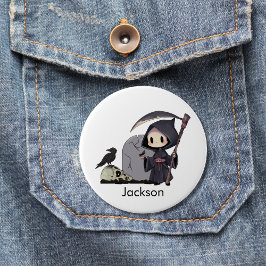 Spooky Grim Reaper Graveyard Crow Gothic Halloween 缶バッジ