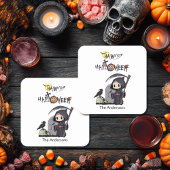 Spooky Grim Reaper Graveyard Gothic Kids Halloween スクエアペーパーコースター