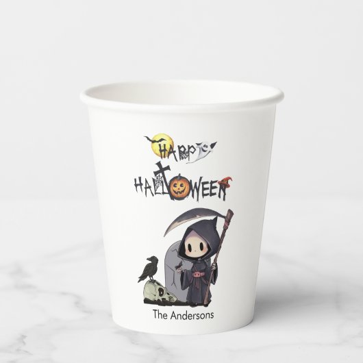 Spooky Grim Reaper Graveyard Gothic Kids Halloween 紙コップ (裏面)