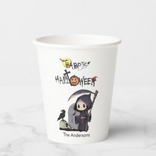 Spooky Grim Reaper Graveyard Gothic Kids Halloween 紙コップ (正面)