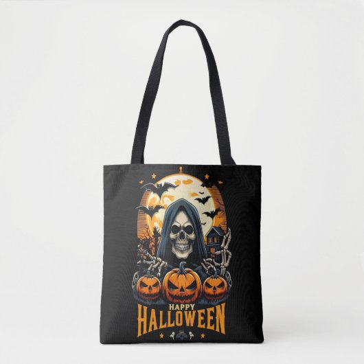 Spooky Grim Reaper Jack O' Lanterns Bats Halloween トートバッグ (正面)