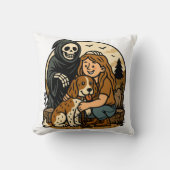 Spooky Grim Reaper with Girl and Dog Skeleton Art  クッション (正面)