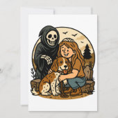 Spooky Grim Reaper with Girl and Dog Skeleton Art  招待状 (正面)