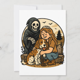Spooky Grim Reaper with Girl and Dog Skeleton Art  招待状