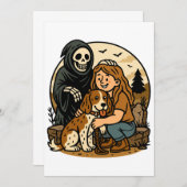 Spooky Grim Reaper with Girl and Dog Skeleton Art  招待状 (正面/裏面)