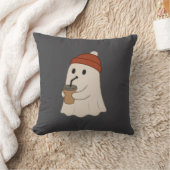 Spooky Halloween Adorable White Ghost Red Beanie  クッション (ブランケット)
