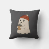 Spooky Halloween Adorable White Ghost Red Beanie  クッション (裏面)