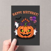 Spooky Halloween B-day Pumpkin Cake & Ghosts アクリル招待状 (インサイチュ (ポータブル))