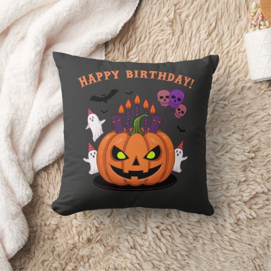 Spooky Halloween B-day Pumpkin Cake & Ghosts クッション (ブランケット)