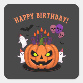 Spooky Halloween B-day Pumpkin Cake & Ghosts スクエアシール