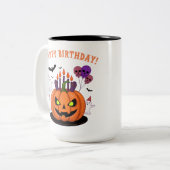 Spooky Halloween B-day Pumpkin Cake & Ghosts ツートーンマグカップ (正面左)