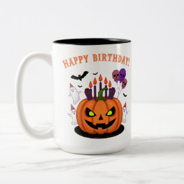 Spooky Halloween B-day Pumpkin Cake & Ghosts ツートーンマグカップ