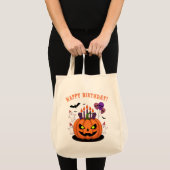 Spooky Halloween B-day Pumpkin Cake & Ghosts トートバッグ (正面(商品))