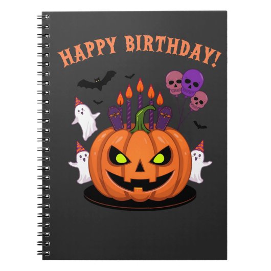 Spooky Halloween B-day Pumpkin Cake & Ghosts ノートブック (正面)