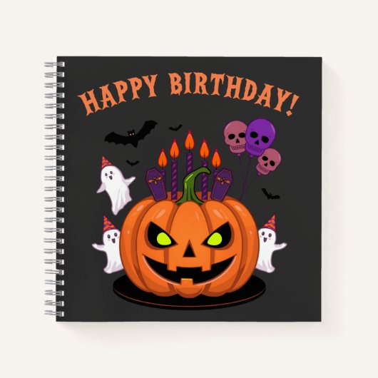 Spooky Halloween B-day Pumpkin Cake & Ghosts ノートブック (正面)