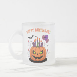 Spooky Halloween B-day Pumpkin Cake & Ghosts フロストグラスマグカップ
