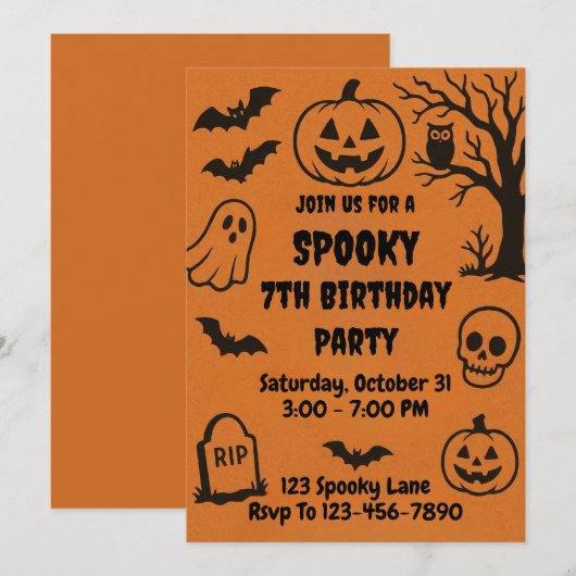 Spooky Halloween Birthday 招待状 (正面/裏面)