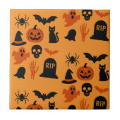 Spooky Halloween Black Orange Ceramic Tile | Trick タイル (正面)